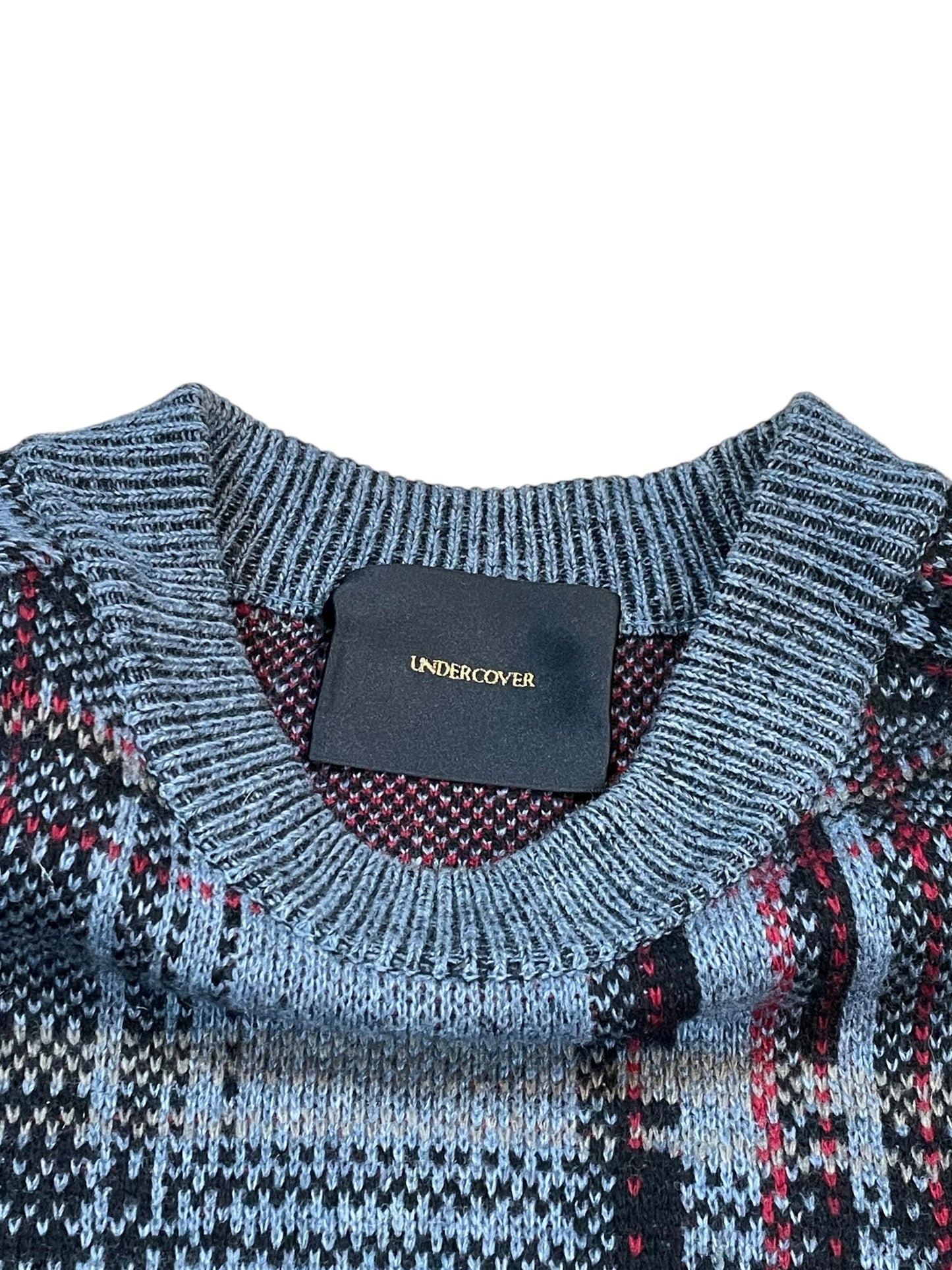 Undercover Wool Blend Plaid Knit Sweater with Side Pockets (L)