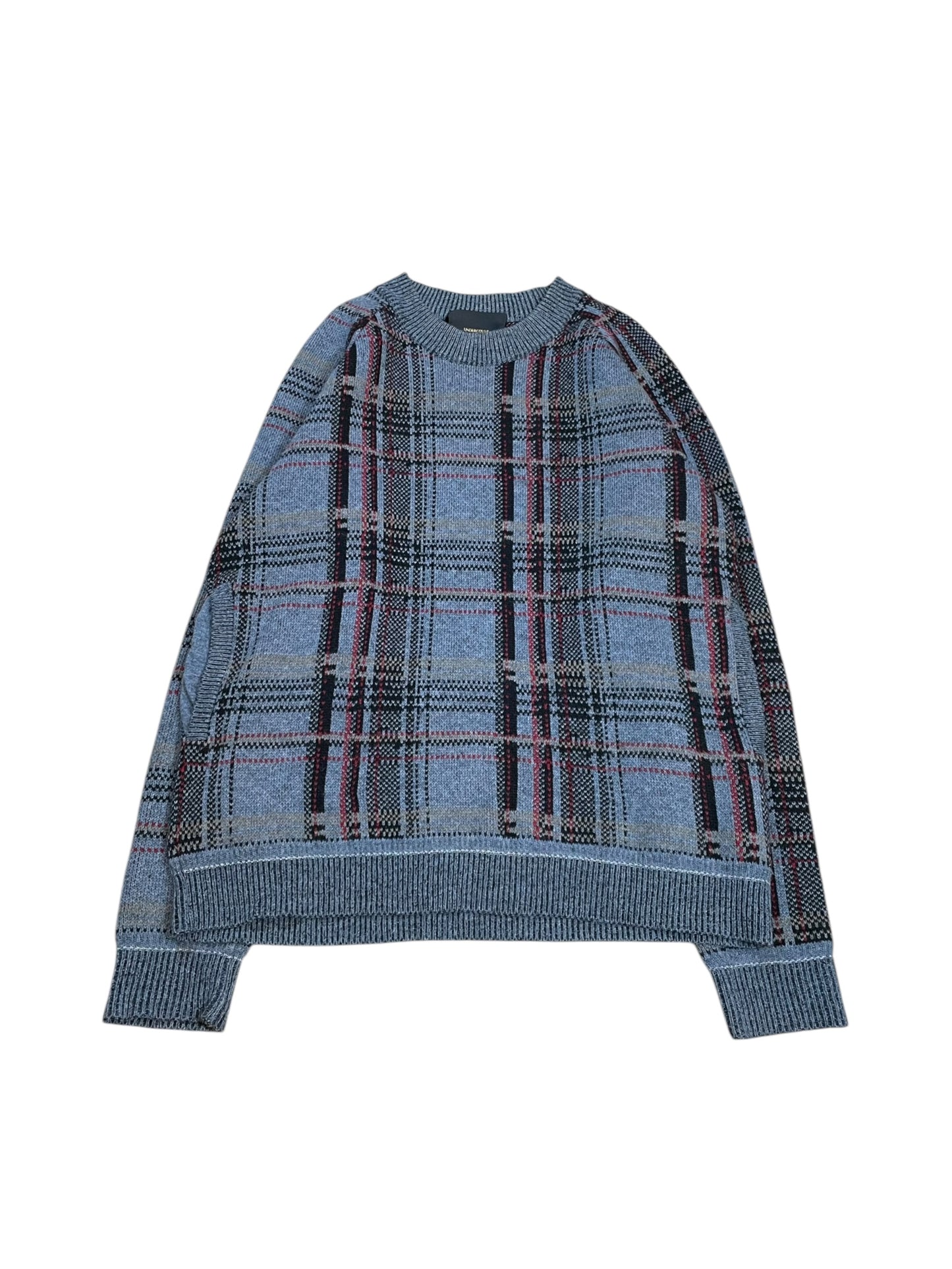 Undercover Wool Blend Plaid Knit Sweater with Side Pockets (L)