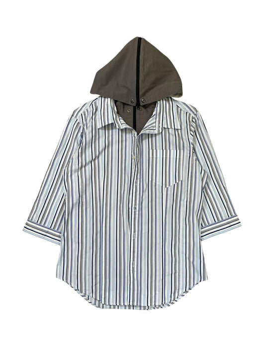 2000s PPFM Striped Button-Up Shirt with Unique Split Hood (M)