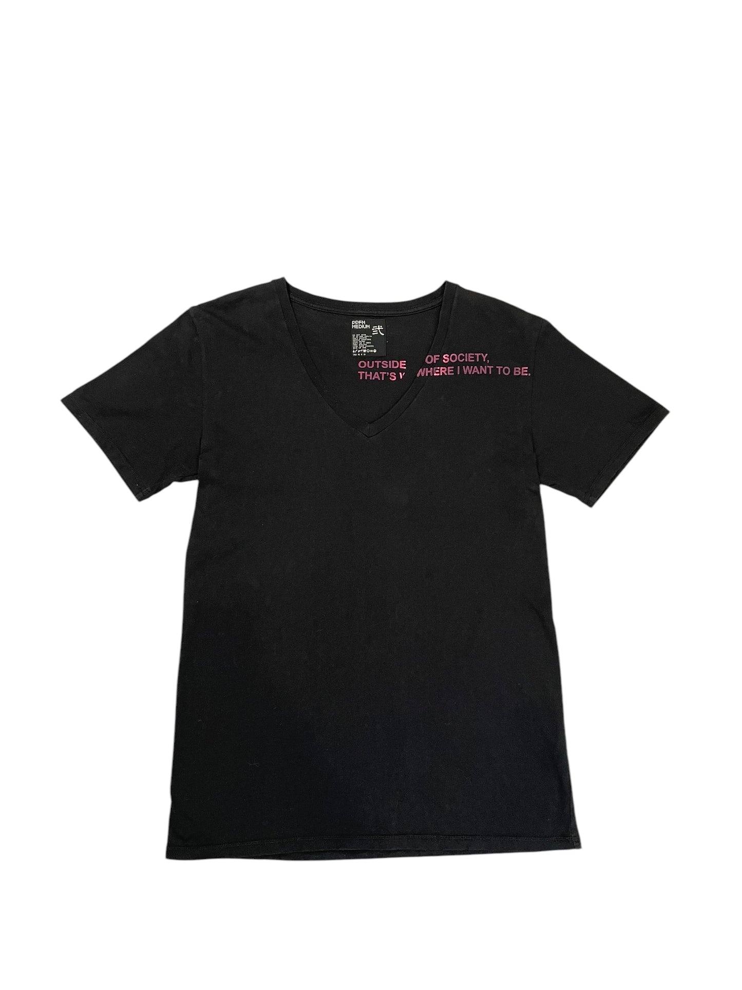 2000s PPFM Black Graphic V-Neck Tee (M)