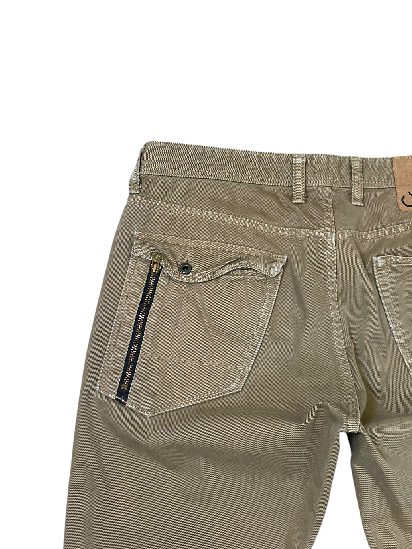 2000s Johnbull Khaki Utility Trousers with Zippered Back Pockets (34in)