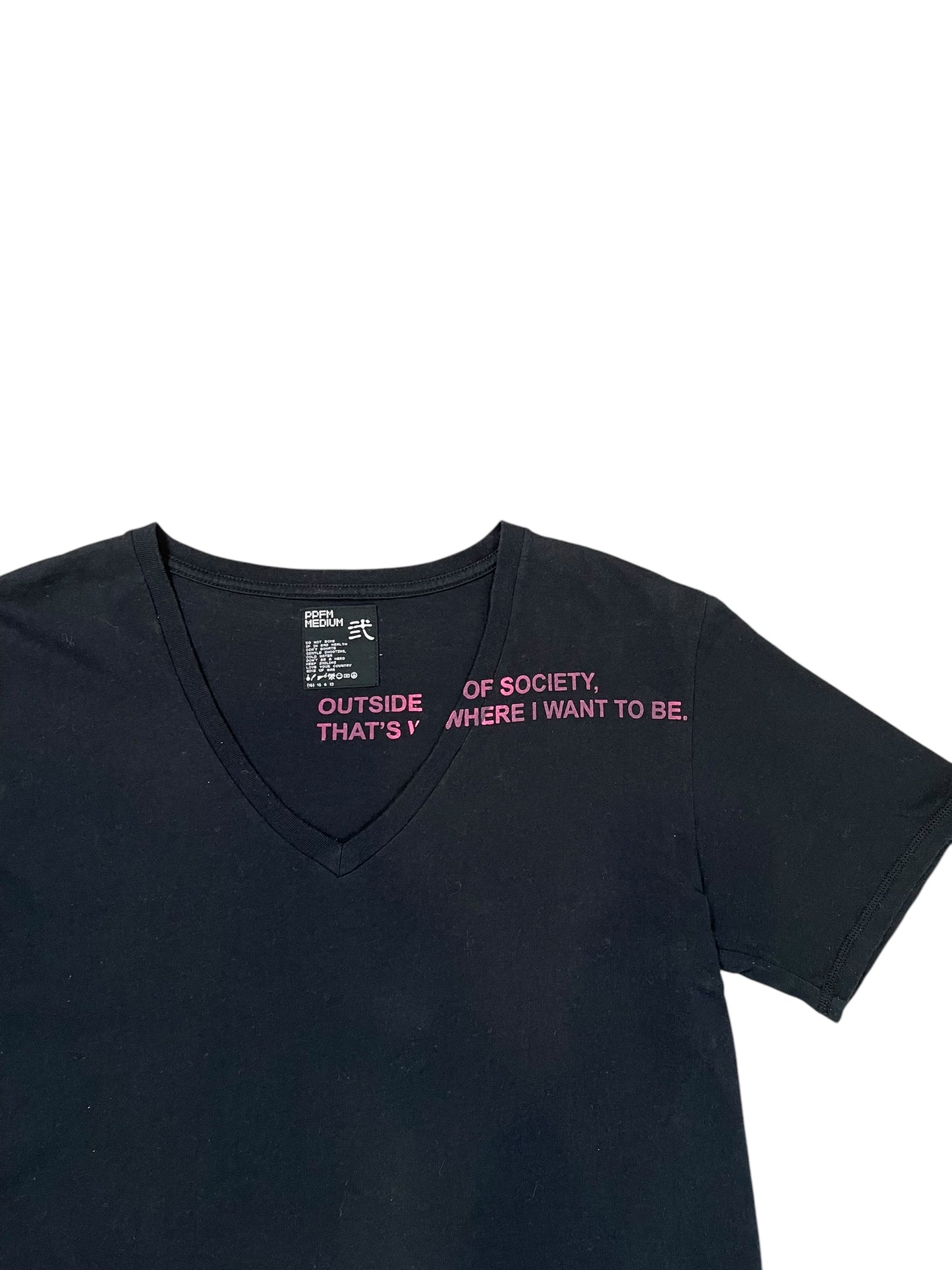 2000s PPFM Black Graphic V-Neck Tee (M)