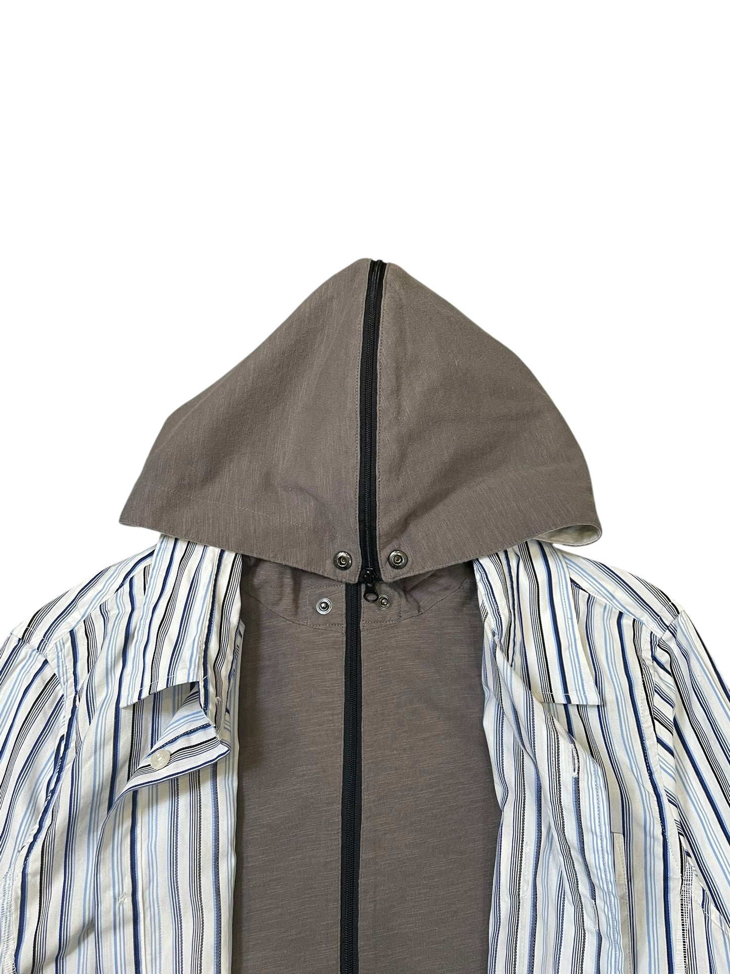 2000s PPFM Striped Button-Up Shirt with Unique Split Hood (M)