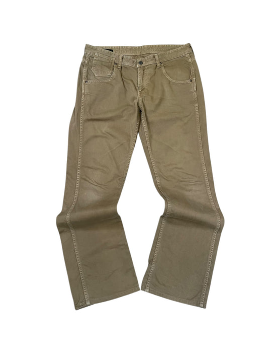 2000s Johnbull Khaki Utility Trousers with Zippered Back Pockets (34in)