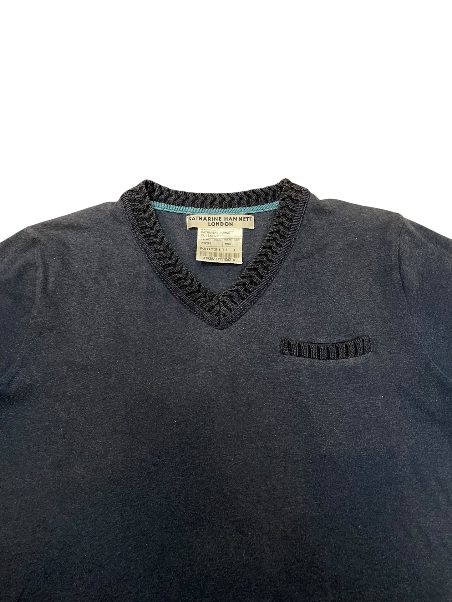 2000’s Katharine Hamnett Cut&Sew Braided V-Neck Pocket Tee (L)