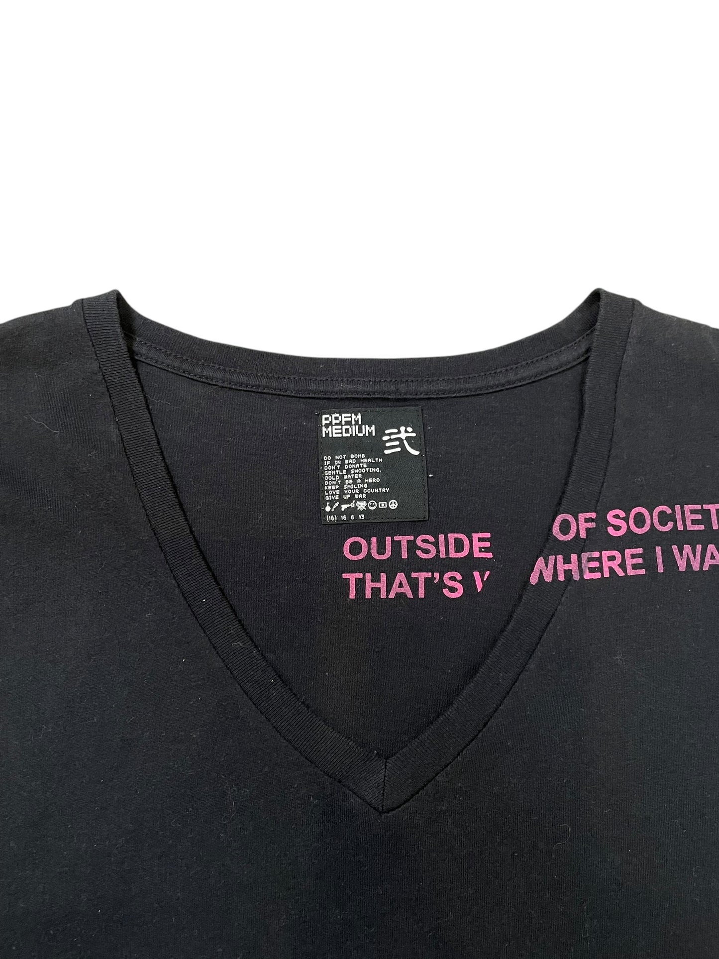 2000s PPFM Black Graphic V-Neck Tee (M)