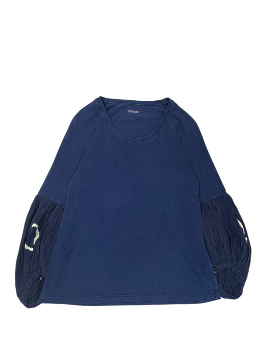 2000s Kapital Indigo Balloon Sleeve Top with Hand-Stitched Accents (S)