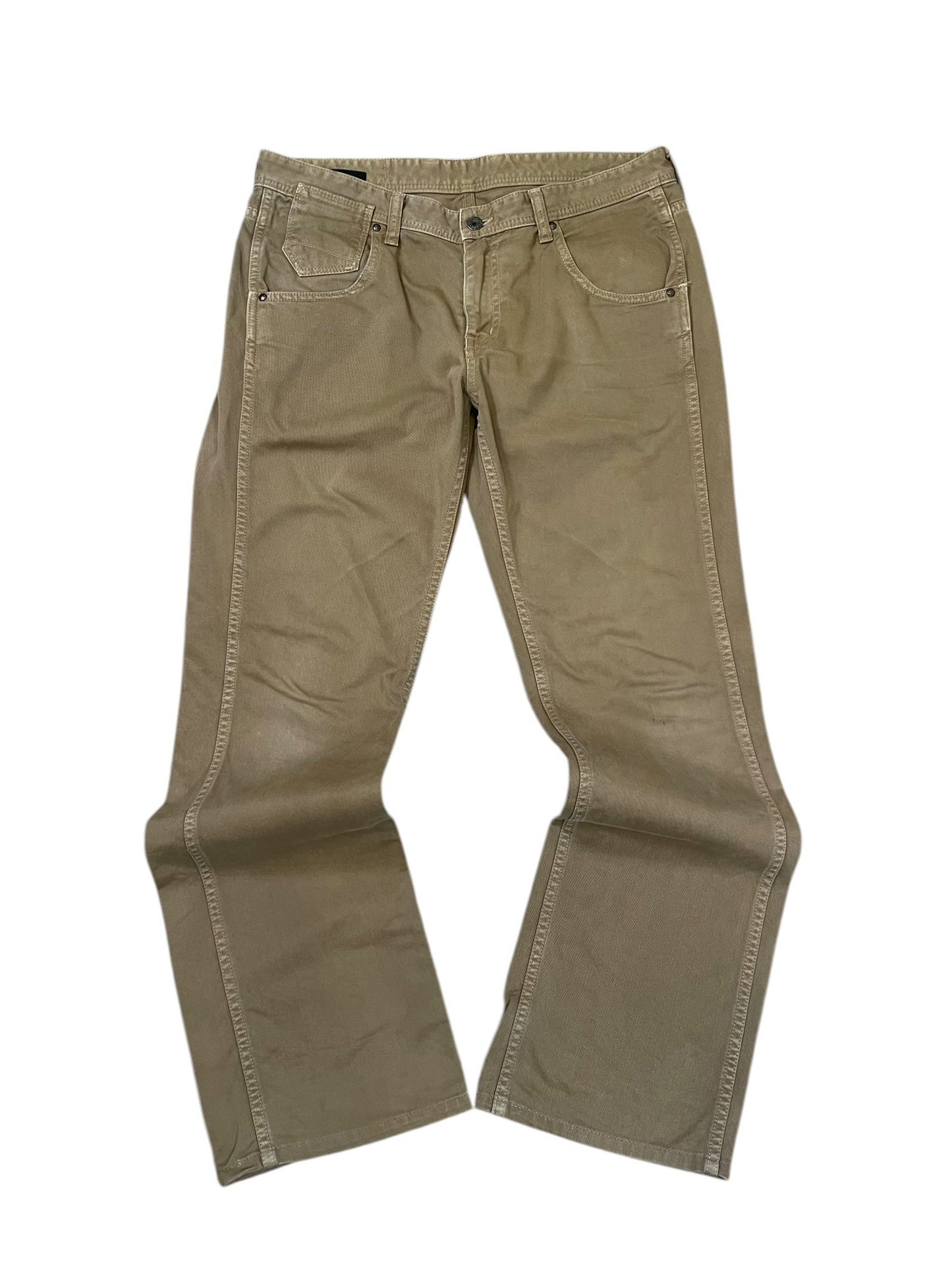 2000s Johnbull Khaki Utility Trousers with Zippered Back Pockets (34in)