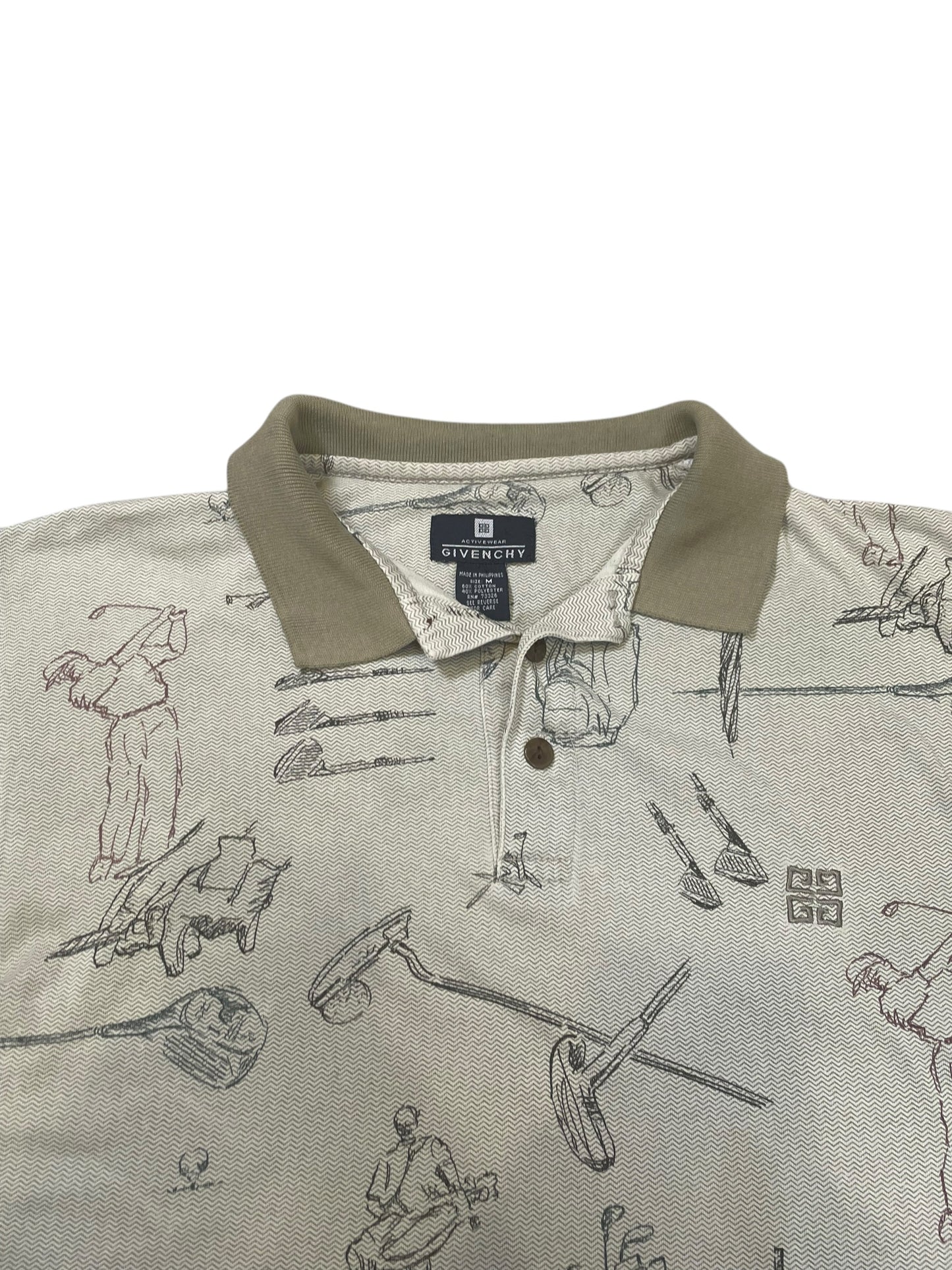 1990’s Vintage Givenchy Activewear Golf Print Polo Shirt (M)