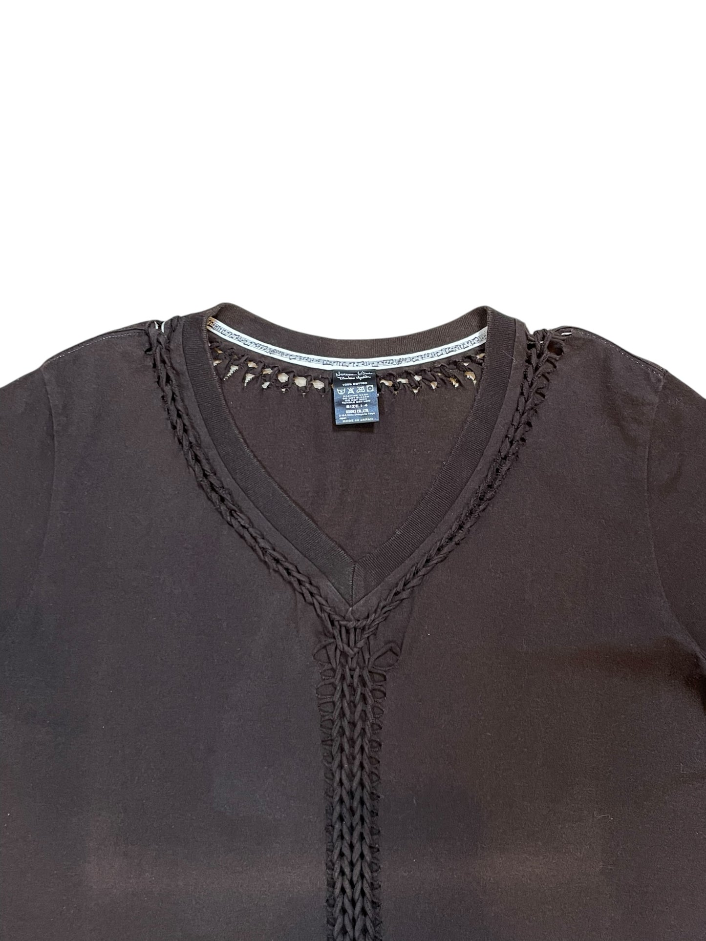 2007SS Number (N)ine Runway About a Boy Brown Braided V-Neck T-Shirt (XL)